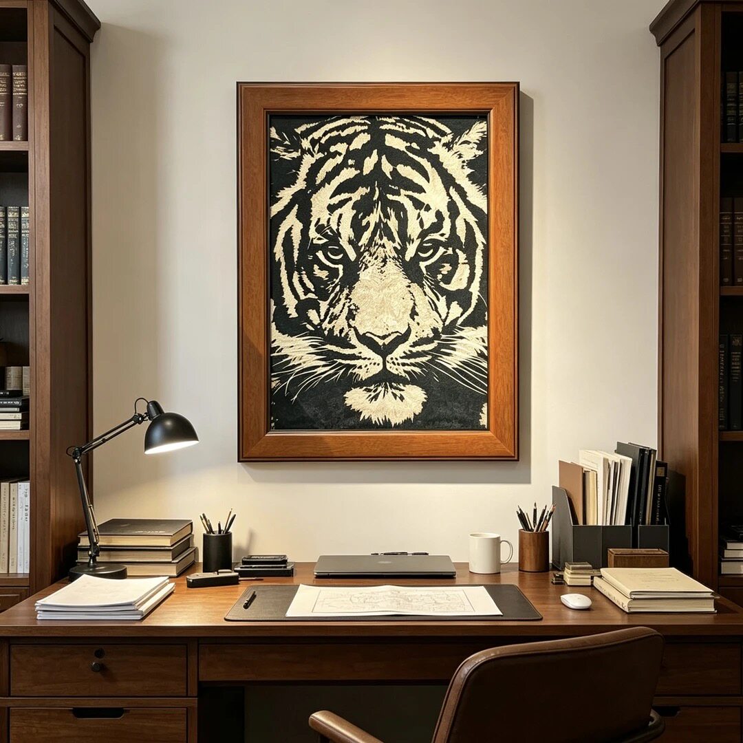 【ZC&middot;宗宸家居】美式复古猛虎牛皮装饰画中古客厅玄关艺术墙挂画