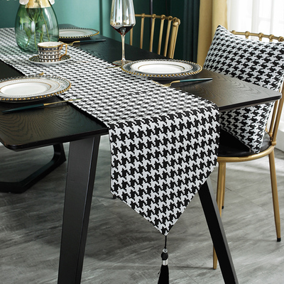 黑白桌旗简约现代轻奢中间茶台