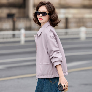 甜酷风洋气机车翻领皮衣外套女2026春秋新款 宽松显瘦百搭夹克上衣