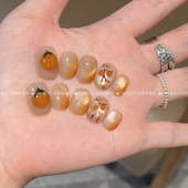 纯手工穿戴甲短款 好柿发生 新款 捏捏立体柿子猫眼手工美甲高级感