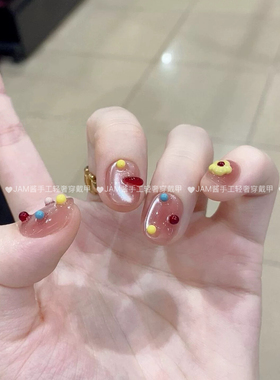 彩虹小花 新款高质量纯手工穿戴甲冰透立体彩色捏捏小花日式短款