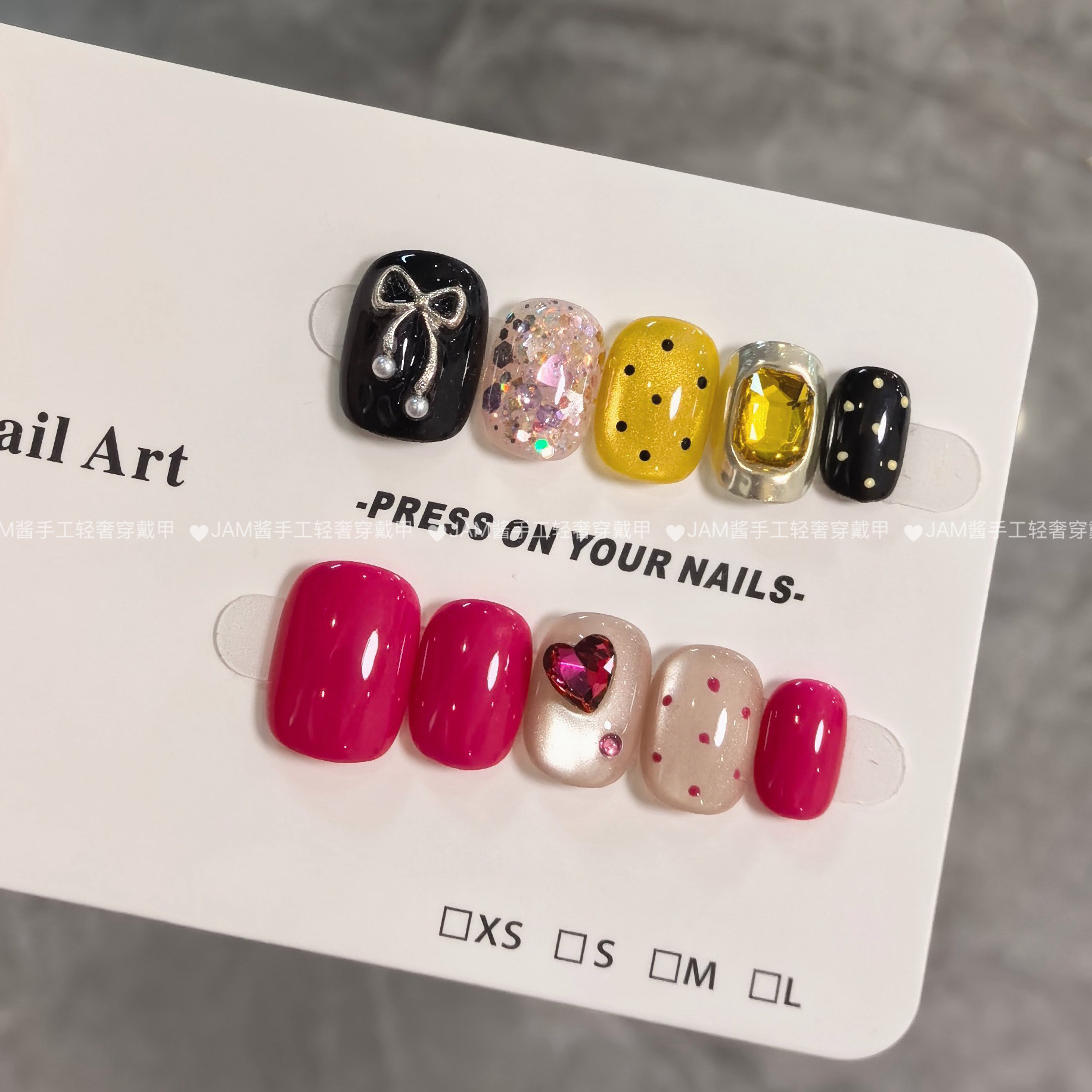 黄粉芭比 新款纯手工穿戴甲短款猫眼AB款穿戴美甲贴片高级感显白