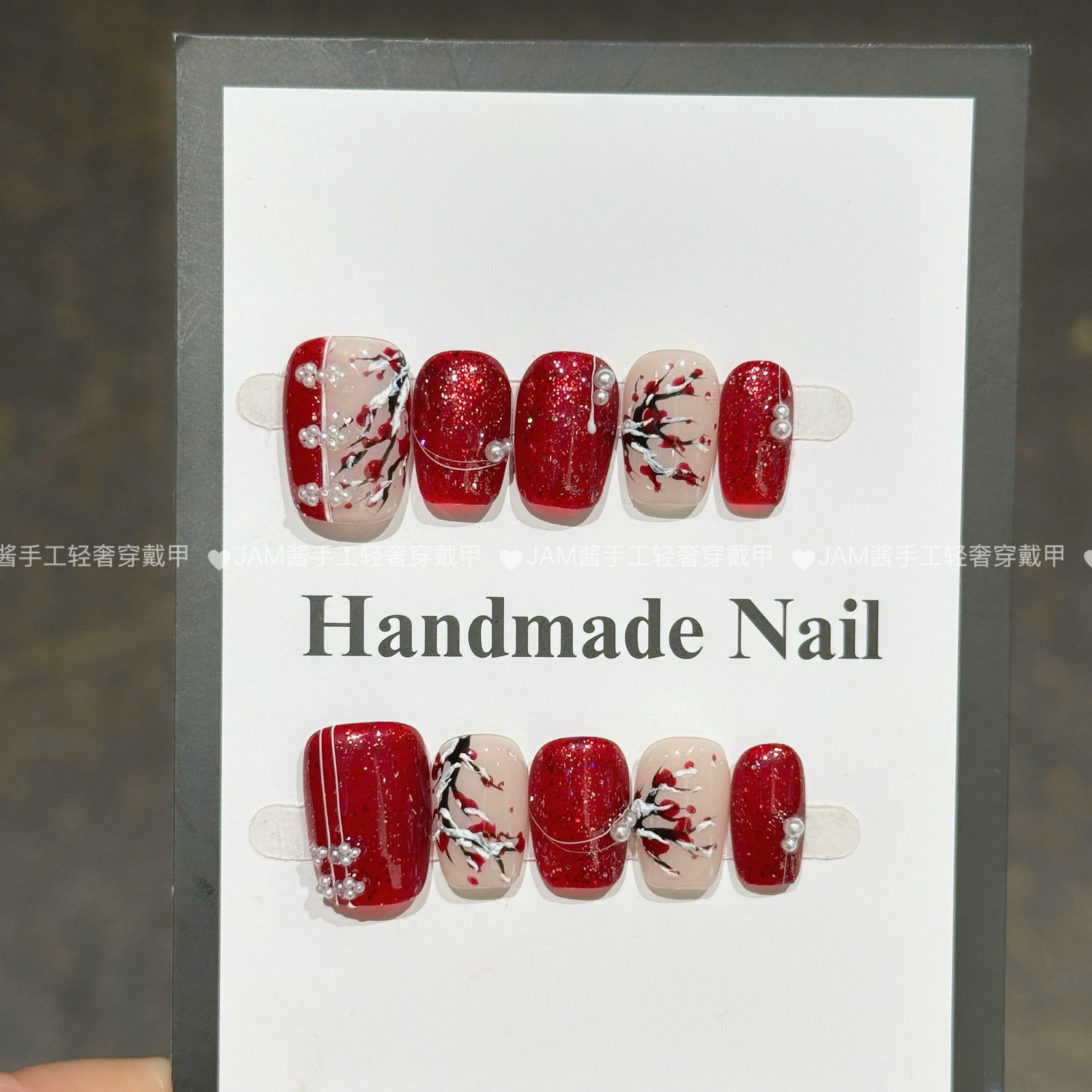 腊梅 新款纯手工穿戴甲中长款手绘腊梅花新年红色美甲高级感显白,彩妆/香水/美妆工具,穿戴甲/甲片,淘宝优惠券,粉丝福利购,淘宝优惠卷