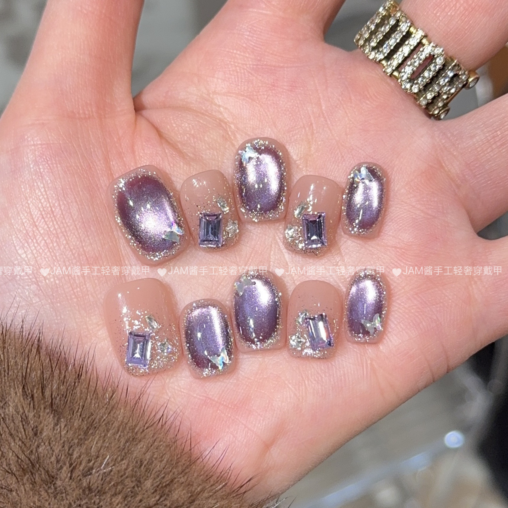 流光星海 新款纯手工穿戴甲短款紫色猫眼指甲贴片美甲轻奢高级感,彩妆/香水/美妆工具,穿戴甲/甲片,淘宝优惠券,粉丝福利购,淘宝优惠卷