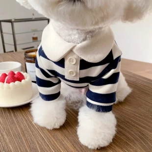 春季 狗狗衣服休闲条纹圆领T恤中小型犬薄款 POLO衫 两脚衣宠物服装