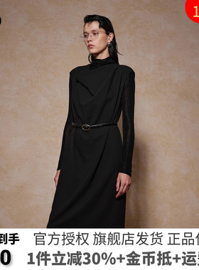 播商场同款黑标系列法式醋酸收腰24冬新黑色连衣裙女BDR4LD2707