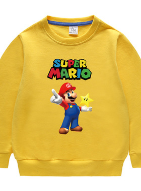 马里奥Mario图案男童女童纯棉卫衣春秋薄款外套外贸童装7上衣8岁9