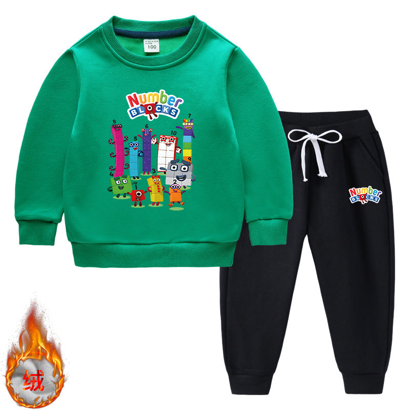 数字积木儿童加绒卫衣套装