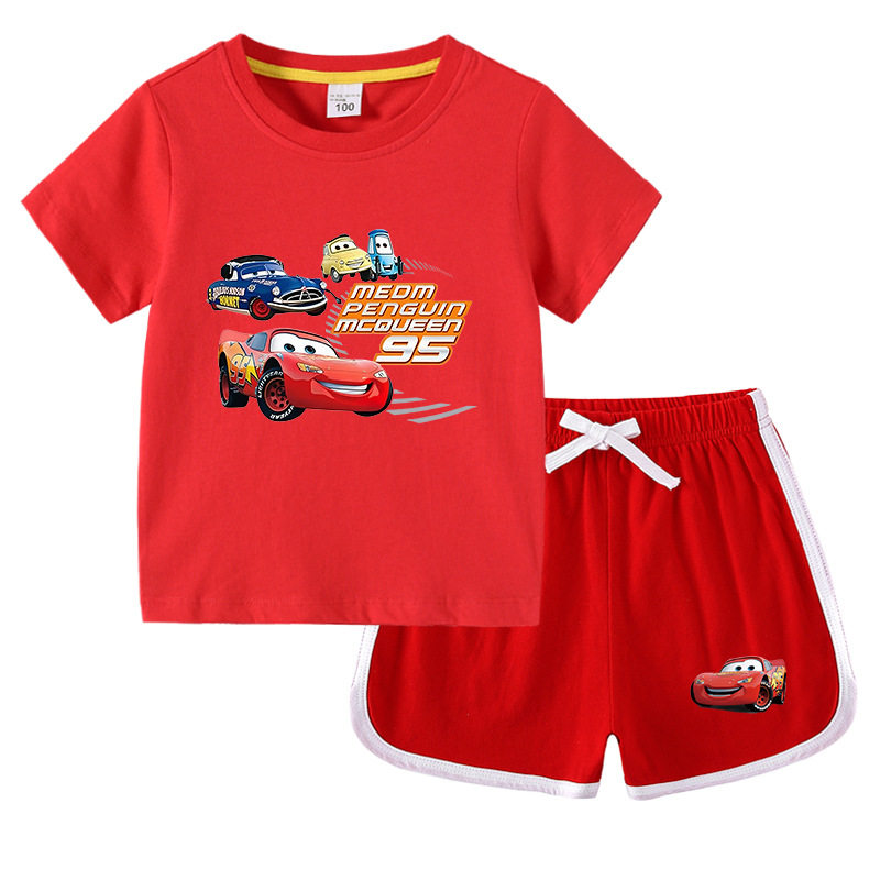 儿童短袖T恤夏季新款童装男童纯棉半袖上衣2-9岁汽车赛车印花衣服