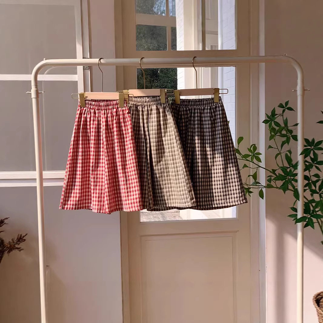 夏季薄款女童格子阔腿裤棉质中小童直筒宝宝宽松长裤休闲阔腿裤