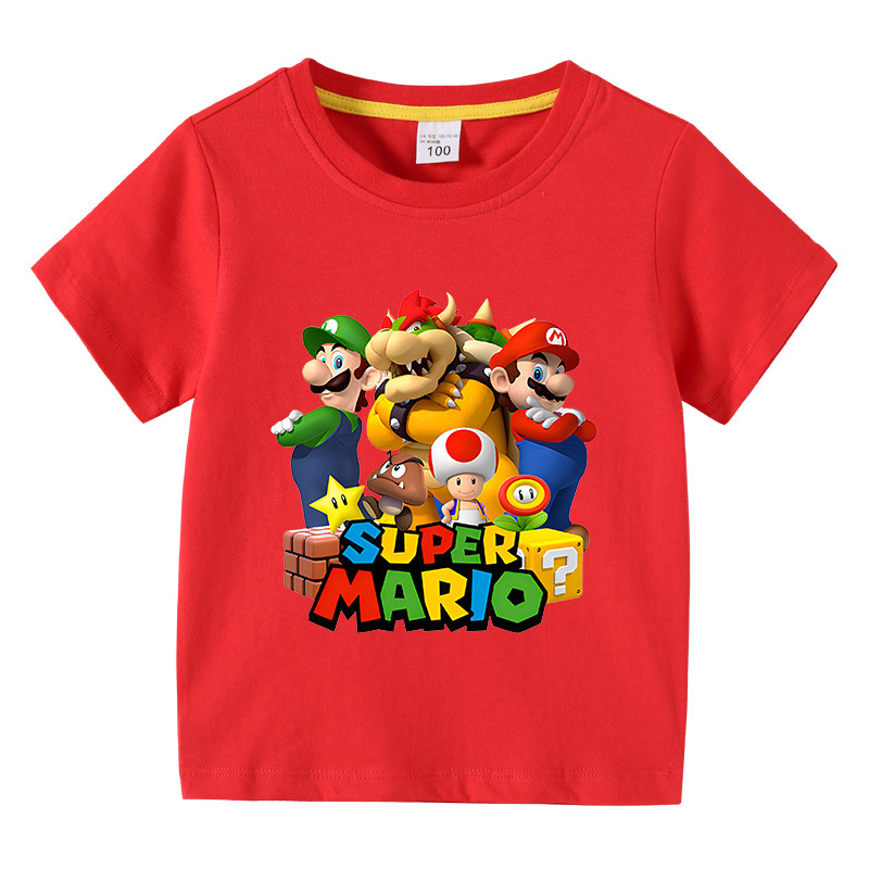 童装短袖T恤Mario百搭超级玛丽2024新款100%棉上衣透气8岁打底衫