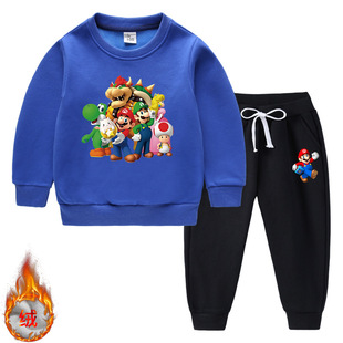 马里奥Mario童装加绒卫衣卫裤二件套装儿童冬季深秋外套男童裤子
