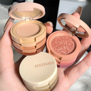 HERORANGE三色眼影盘高光提亮立体卧蚕珠光哑光细闪亮片大地色249