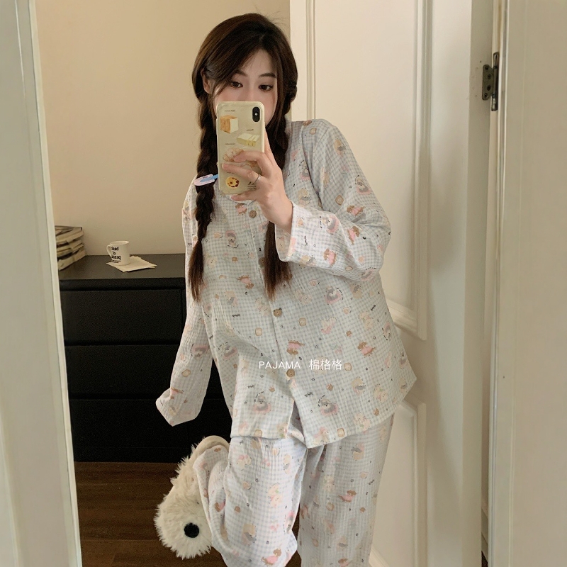 长袖带胸垫家居服套装