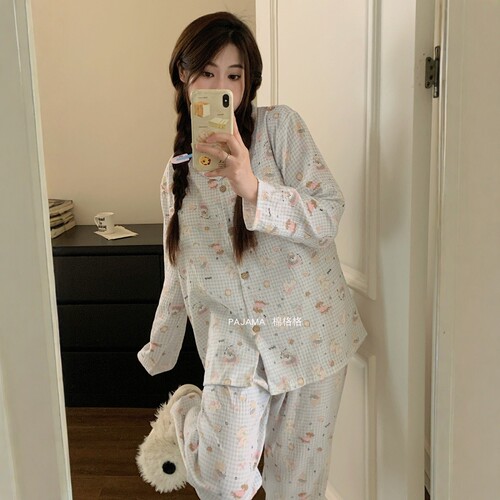 长袖带胸垫家居服套装