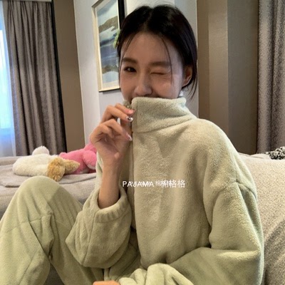 秋冬季加厚保暖法兰绒家居服套装