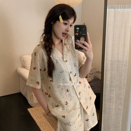 夏季睡衣女短袖莱赛尔棉薄款甜美少女公主风短裤可外穿家居服套装