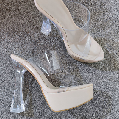 透明跟很亮优雅气质水钻粗跟