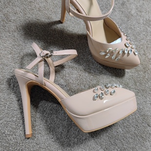 裸色水钻婚鞋BLINGBLING防水台凉鞋超高跟宴会走秀婚礼伴娘女秋季