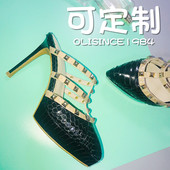 女 拼色秋季 10cm黑色真蛇皮防水台真皮凉鞋 厚底包头罗马高跟鞋