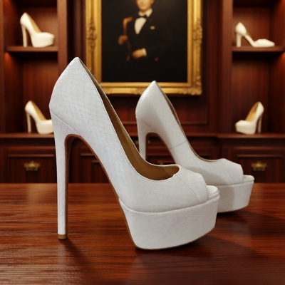 14cm白色鱼嘴单鞋真蛇皮防水台法式新娘红色手工定制