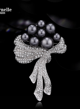 法国Eternelle女胸针秋冬人造母贝珍珠胸花 欧美风围巾丝巾扣领针