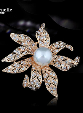 法国Eternelle欧美风时尚胸针镀18K金胸花开衫扣丝巾扣生日礼物