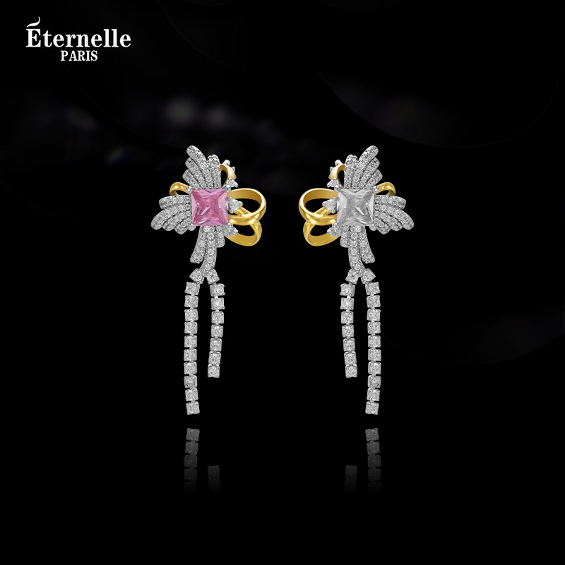 Eternelle法国永恒爱遇蝴蝶结耳饰轻奢高级感耳钉不对称流苏耳环,饰品/流行首饰/时尚饰品新,耳钉,淘宝优惠券,粉丝福利购,淘宝优惠卷