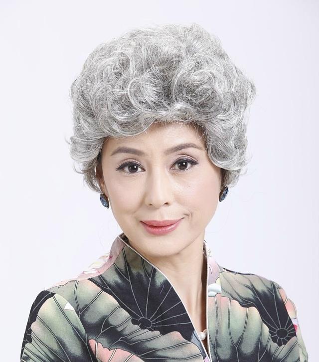 晚会年会文艺汇演舞台扮演老年人花白假发女士短卷银白头发老奶奶