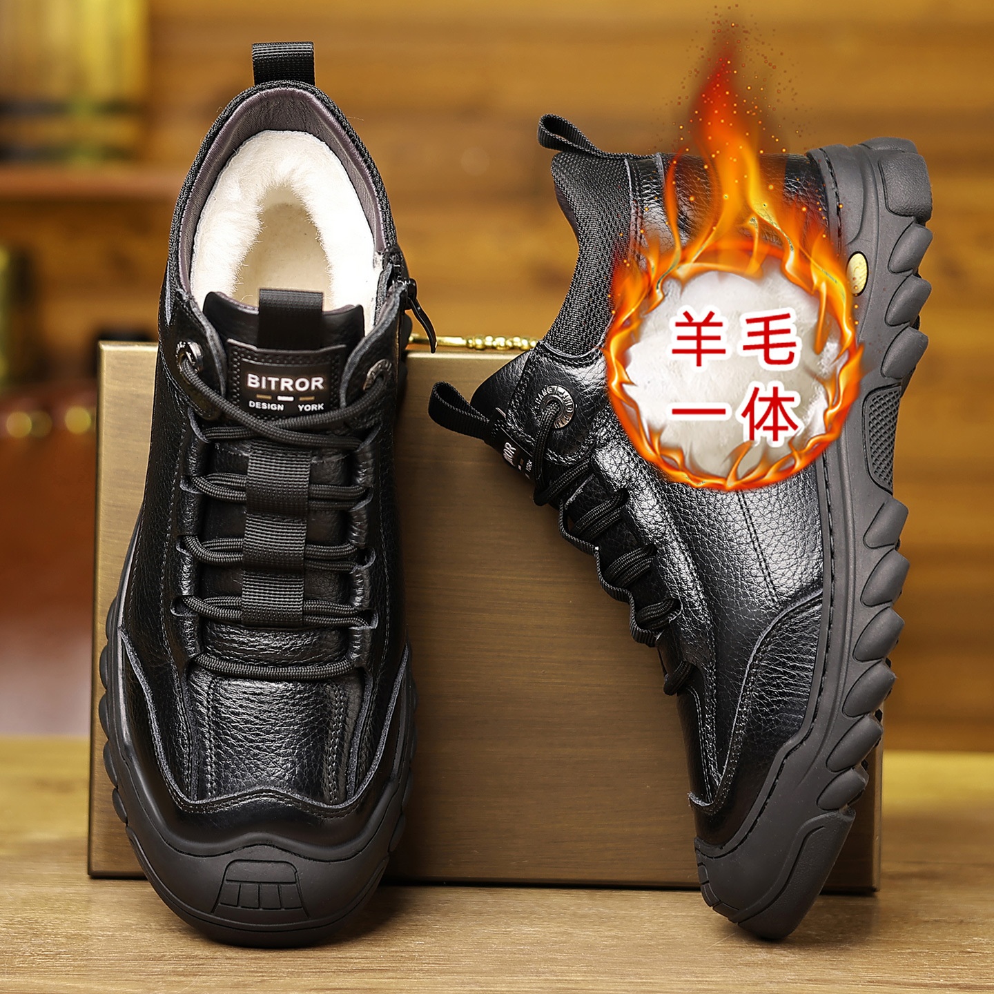 冬季加厚头层牛皮棉鞋