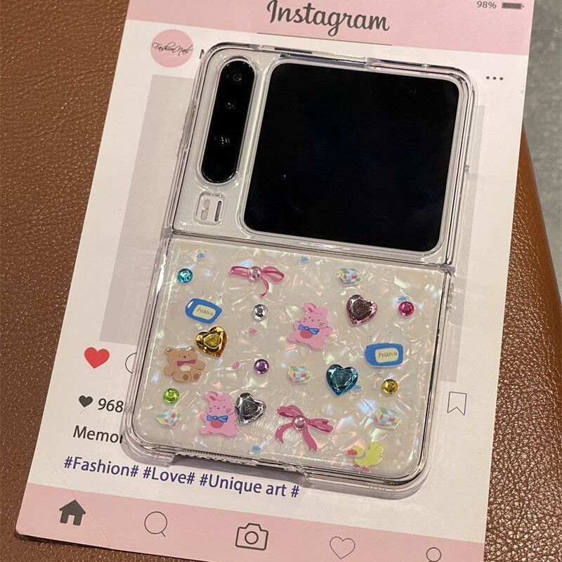 可爱贝壳纹小熊兔子适用华为pocket2s折叠手机壳PuraX女mixflip单壳无挂绳