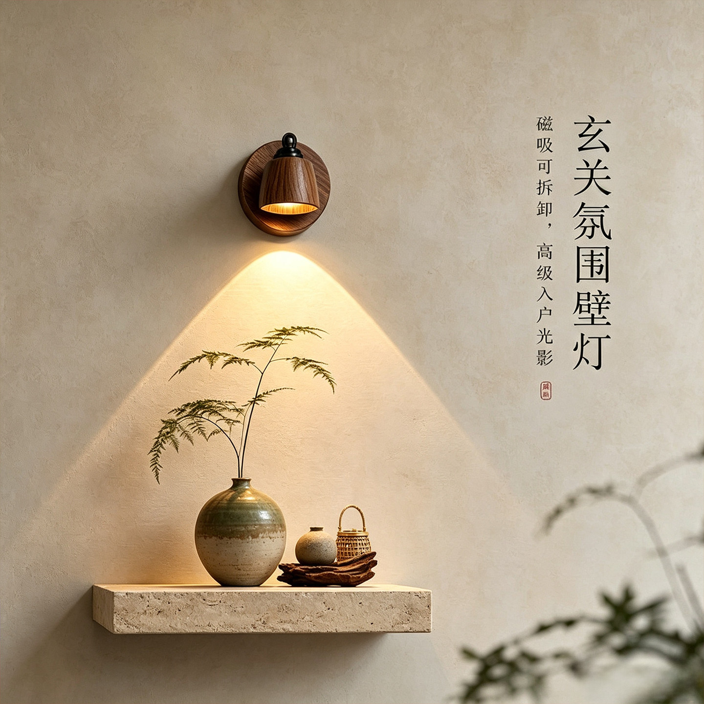 免布线LED壁灯中古风格磁吸入户感应灯新款玄关氛围灯可充电射灯