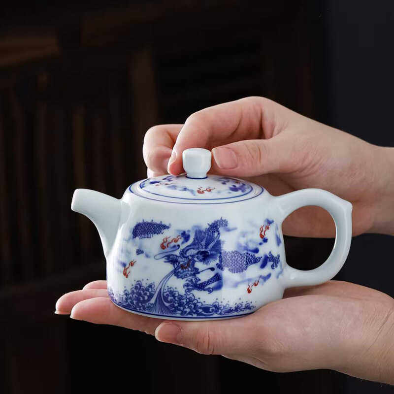 中式青花瓷茶壶单壶功夫茶具耐热家用陶瓷过滤泡茶壶蜂窝滤孔,餐饮具,茶壶,淘宝优惠券,粉丝福利购,淘宝优惠卷