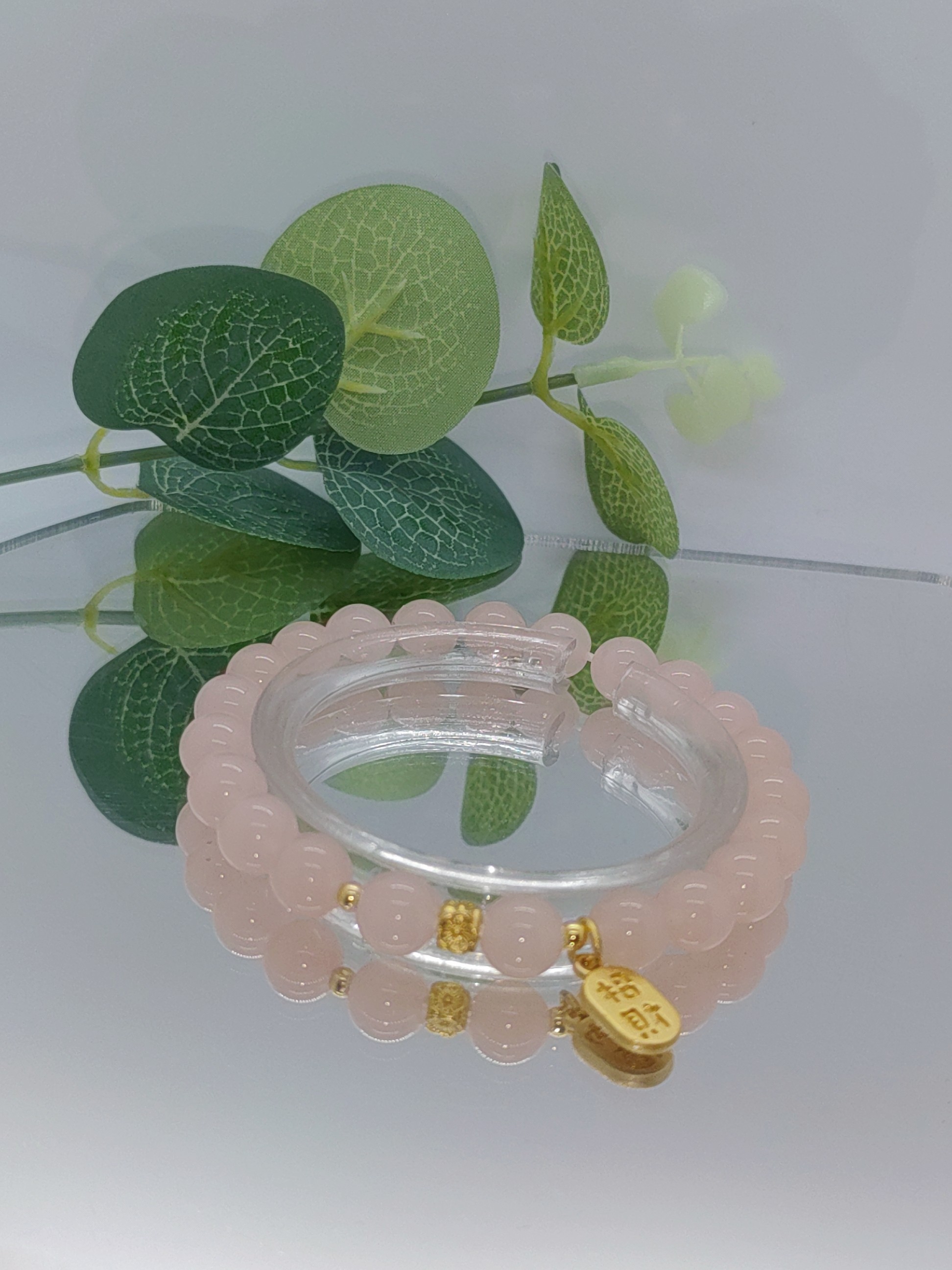 仿玉珠珠手链女ins小众设计水蜜桃手链简约甜美招财招桃花粉红色