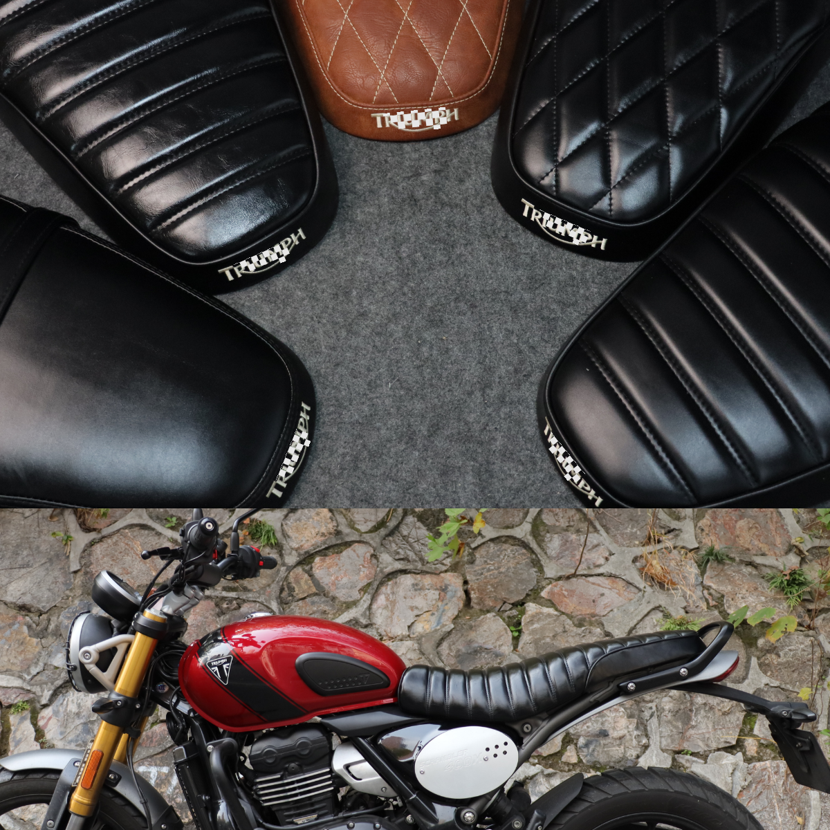适用凯旋Scrambler400X Speed400改装一体坐垫复古定制改装坐垫
