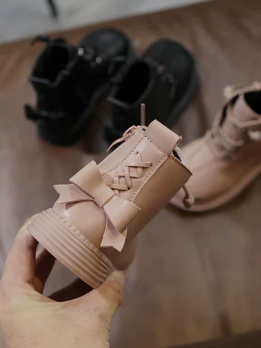 Martens, нескользящие флисовые демисезонные модные милые детские короткие сапоги с бантиком