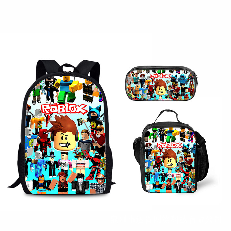 Roblox 中小学生书包卡通印花44厘米双肩背包餐包笔袋三件套