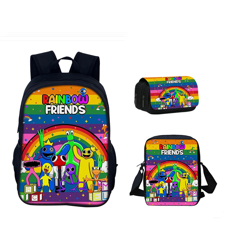 游戏周边Rainbow Friends双肩背包彩虹朋友印花挎包双层笔袋3件套