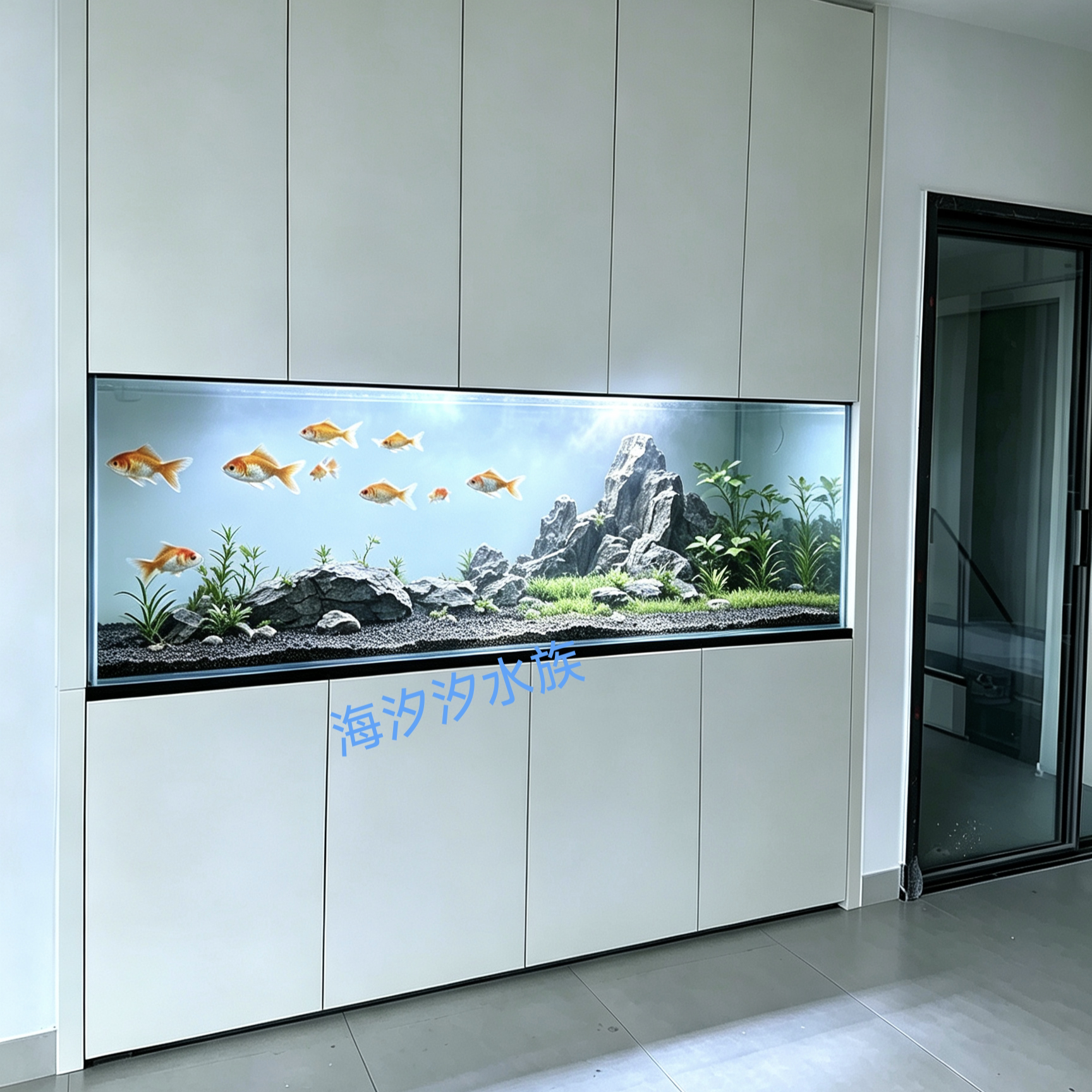 客厅镶嵌式鱼缸定制嵌入式柜体隔断屏风缸超白底滤龙鱼缸溪流缸