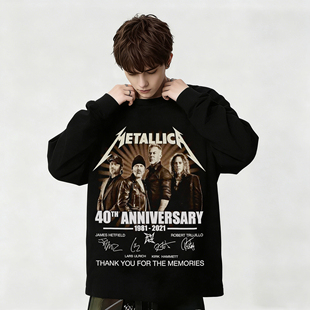 Metallica金属乐队40周年欧美摇滚印花纯棉长袖T恤男女款上衣春秋