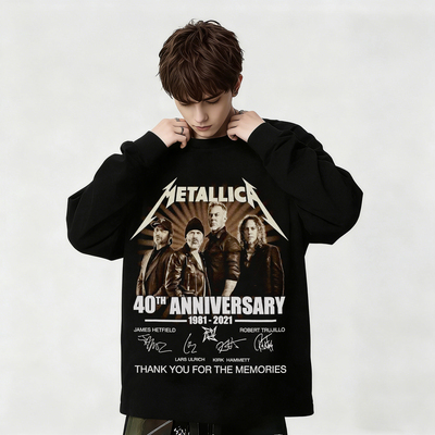 Metallica金属乐队40周年欧美摇滚印花纯棉长袖T恤男女款上衣春秋