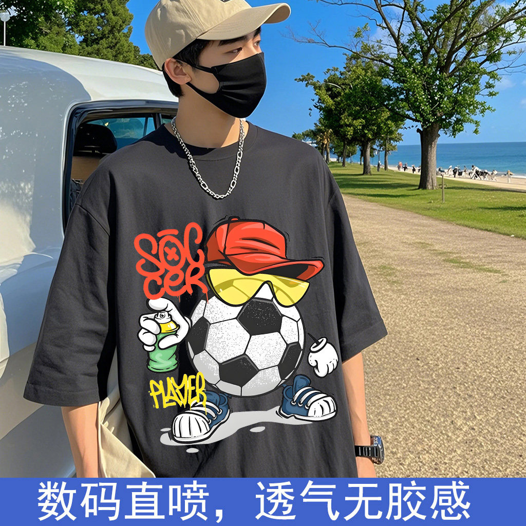 印花短袖T恤上衣休闲时尚男夏季