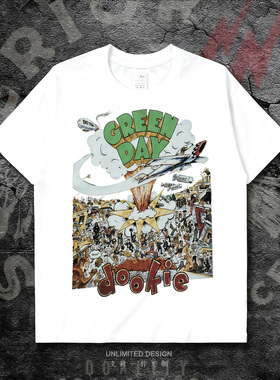 GREEN DAY复古摇滚风短袖T恤白乐队印花男女欧美嘻哈风上衣纯棉夏