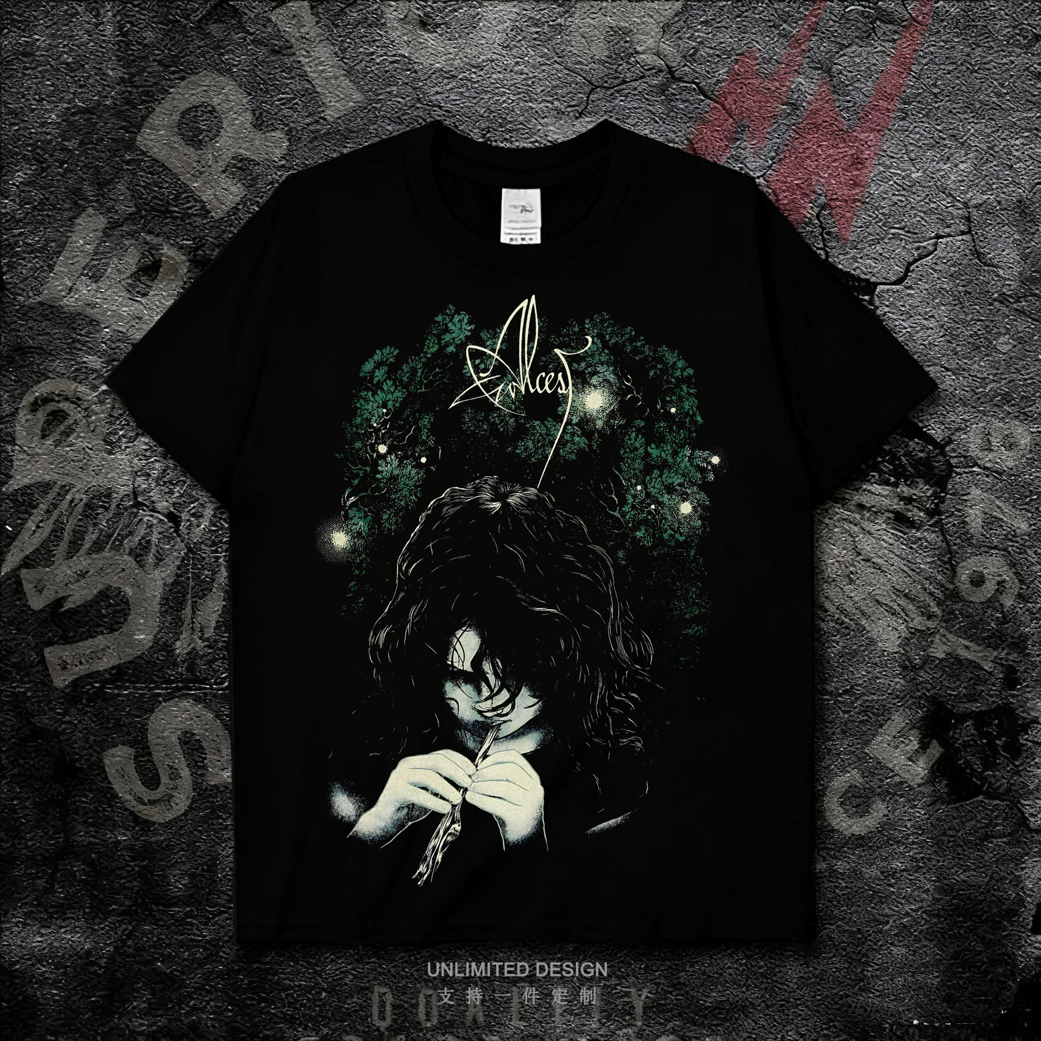 短袖T恤黑色摇滚印花纯棉上衣夏