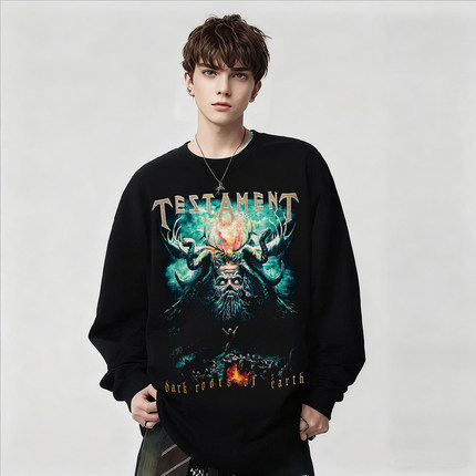 Testament圣约摇滚乐队骷髅印花长袖T恤男女宽松纯棉美式上衣春秋