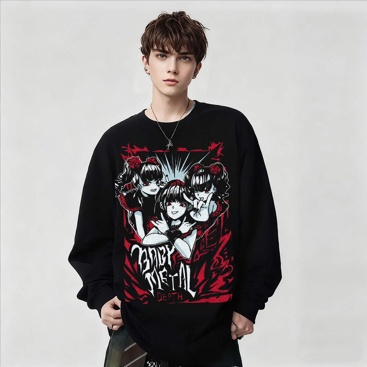 乐队二次元动漫印花长袖T恤男女