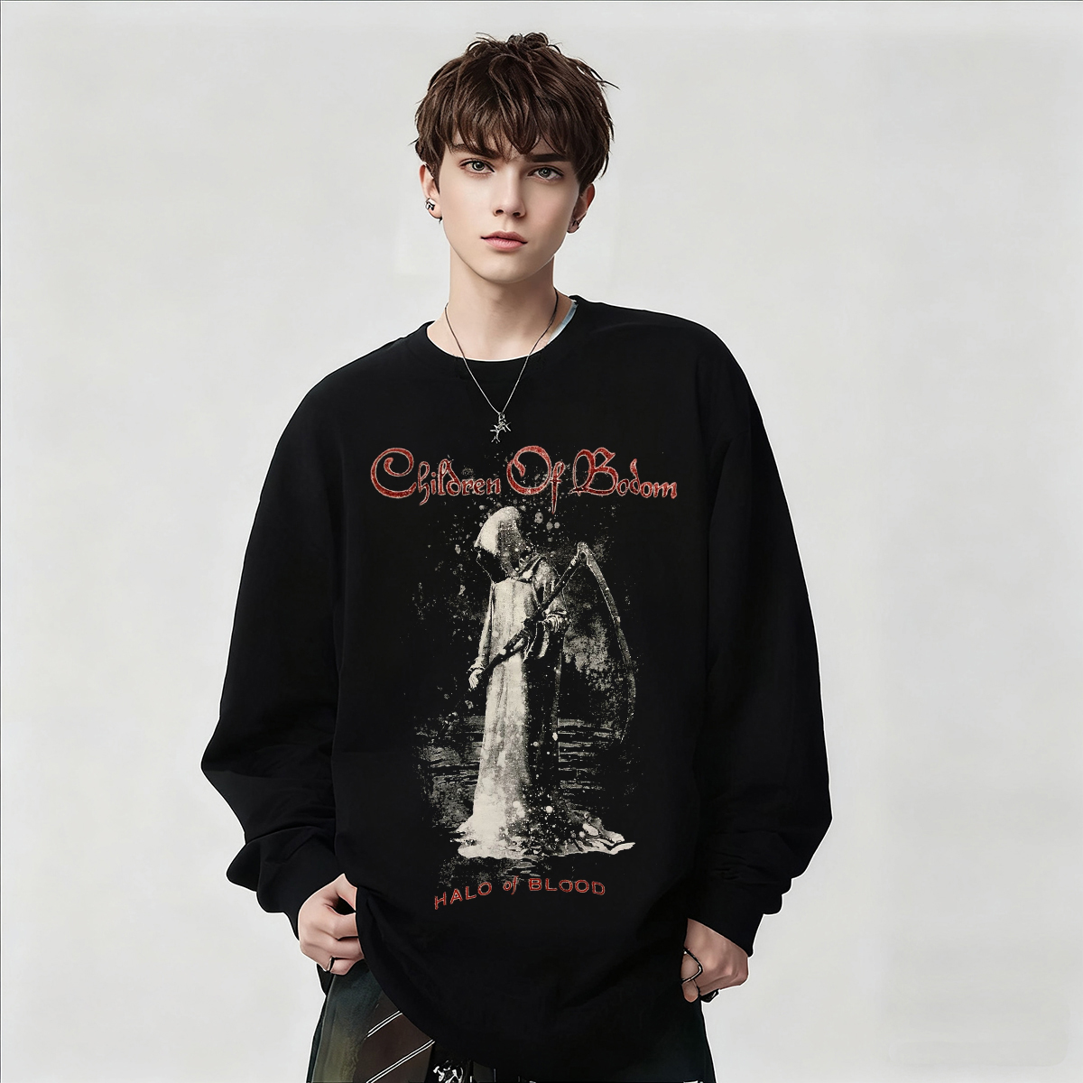 乐队印花数码直喷摇滚长袖T恤男