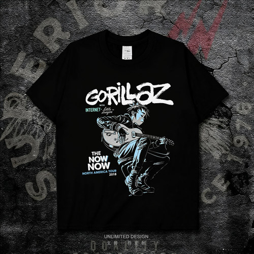 美式街头Gorillaz乐队摇滚男孩印花复古纯棉宽松短袖T恤男女款夏