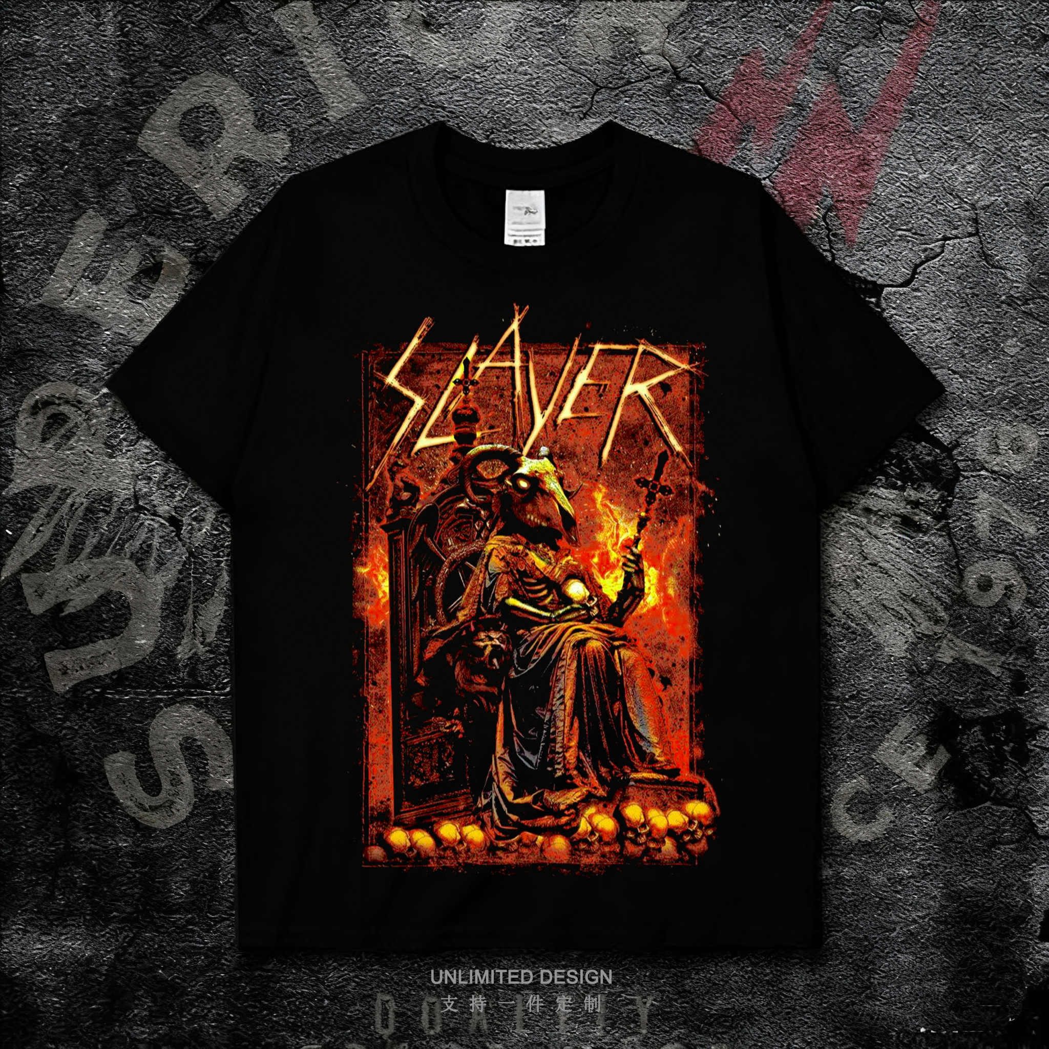 Slayer杀手乐队金属摇滚短袖T恤男女同款黑色恶魔印花纯棉上衣夏