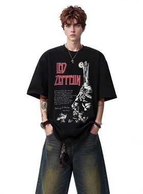 美式复古Led Zeppelin齐柏林飞艇乐队印花纯棉短袖T恤上衣男女夏